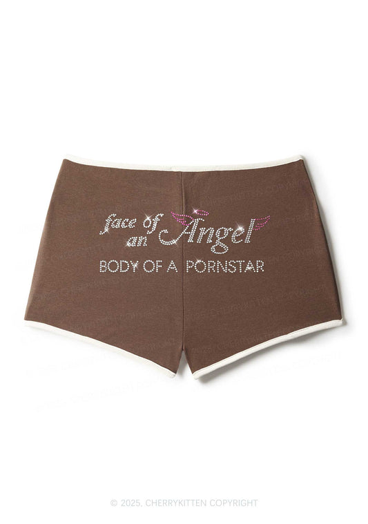 Rhinestone Face Of An Angel Y2K Booty Shorts Cherrykitten