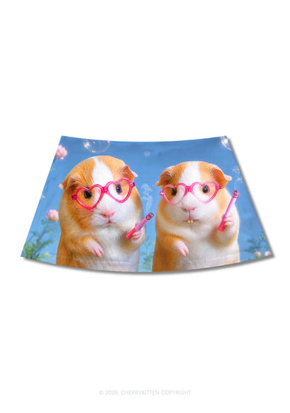Two Smoking Guinea Pigs Y2K Print Mini Skirt Cherrykitten