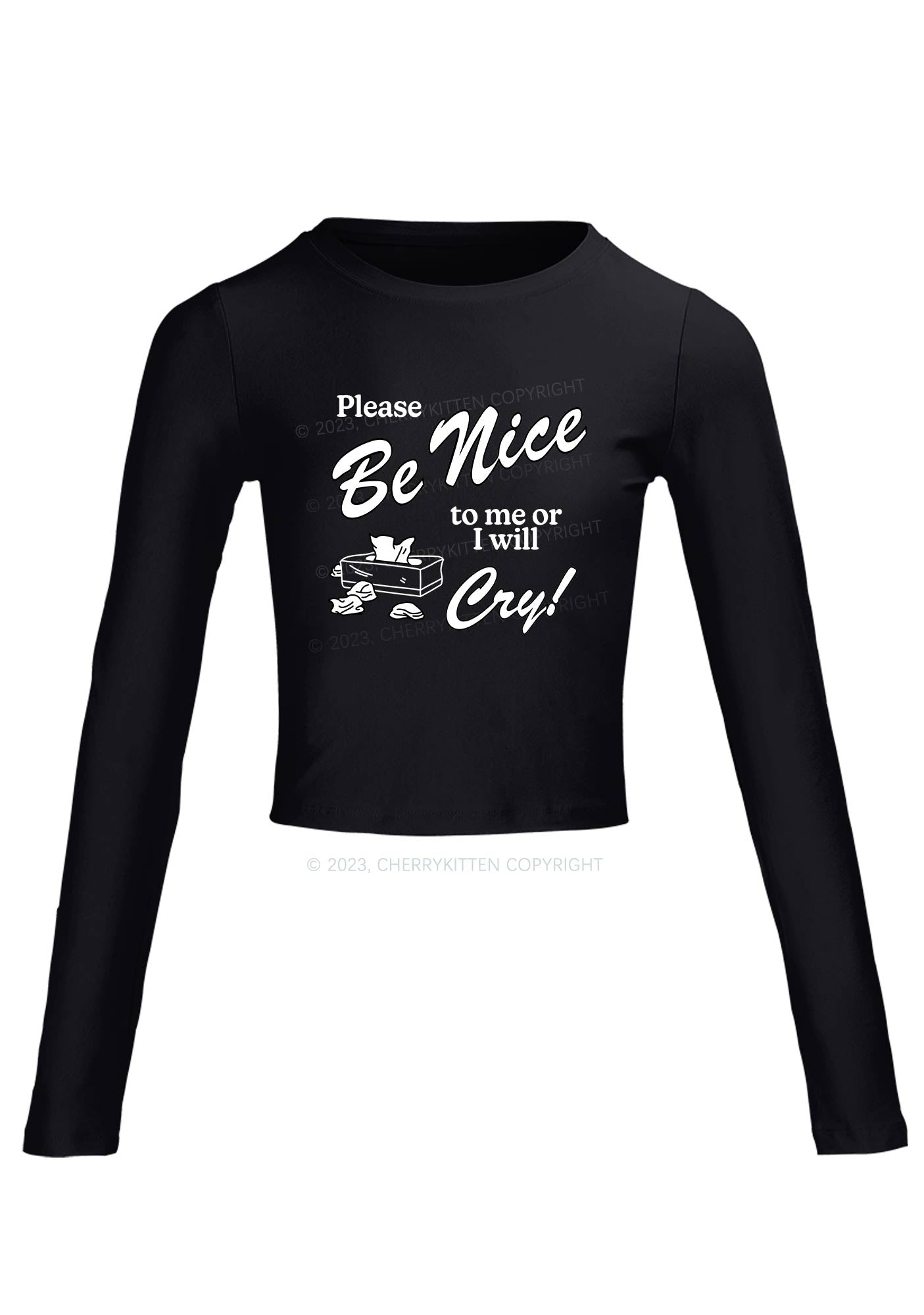 Please Be Nice To Me Long Sleeve Crop Top Cherrykitten