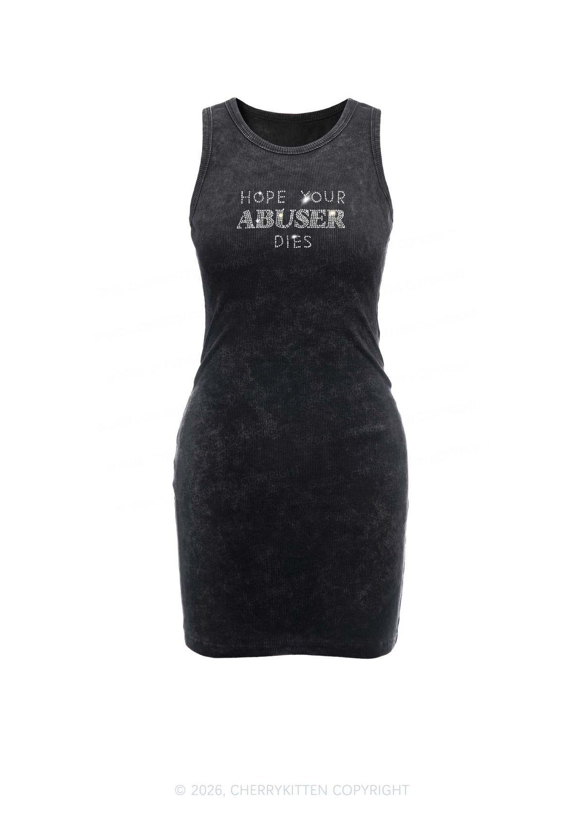 Rhinestone Abuser Dies Y2K Washed Tank Dress Cherrykitten