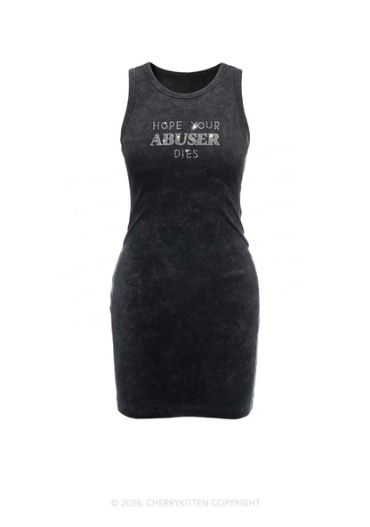 Rhinestone Abuser Dies Y2K Washed Tank Dress Cherrykitten