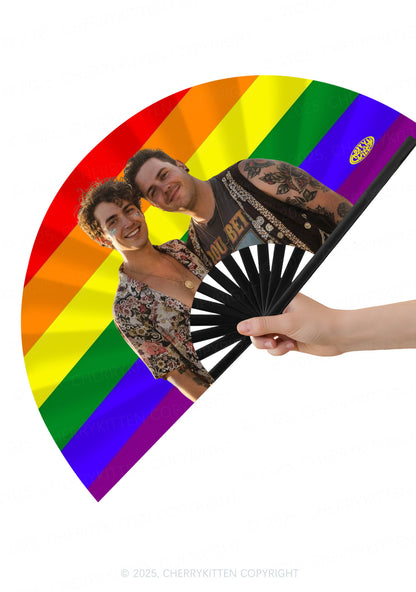 Rainbow Custom Photo Pride Y2K Rave Hand Fan Cherrykitten