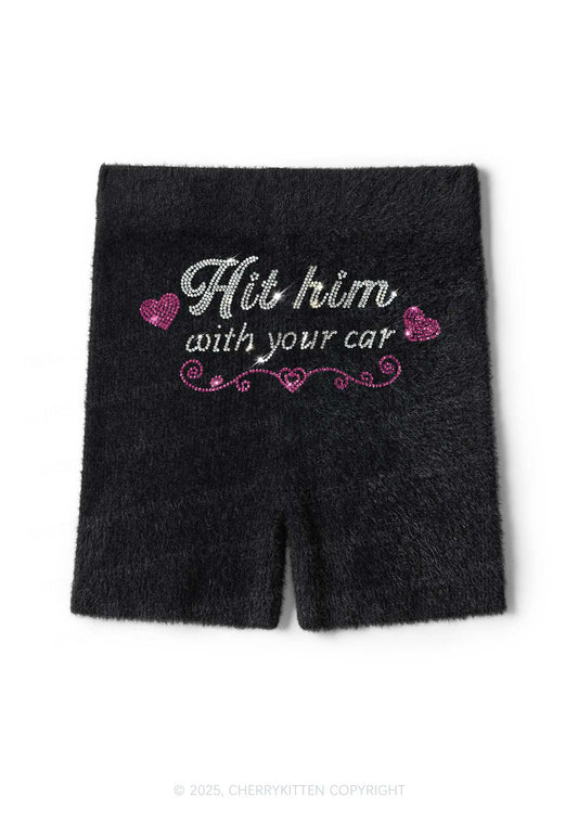 Rhinestone Hit Him Y2K Fluffy Shorts Cherrykitten