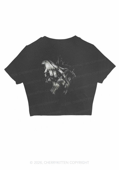Halloween Monster Hand Bleeding Heart Y2K Mesh Crop Top Cherrykitten