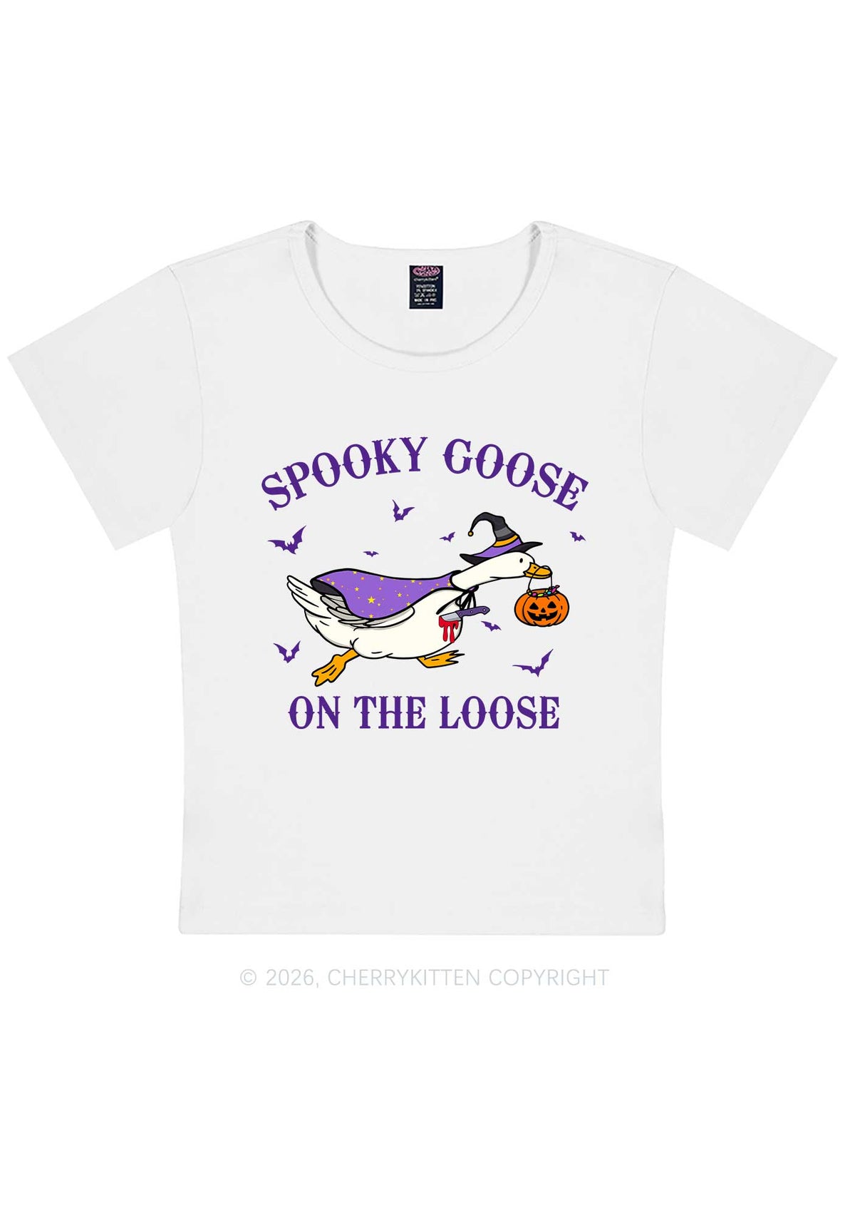 Halloween Spooky Goose On Loose Y2K Baby Tee Cherrykitten