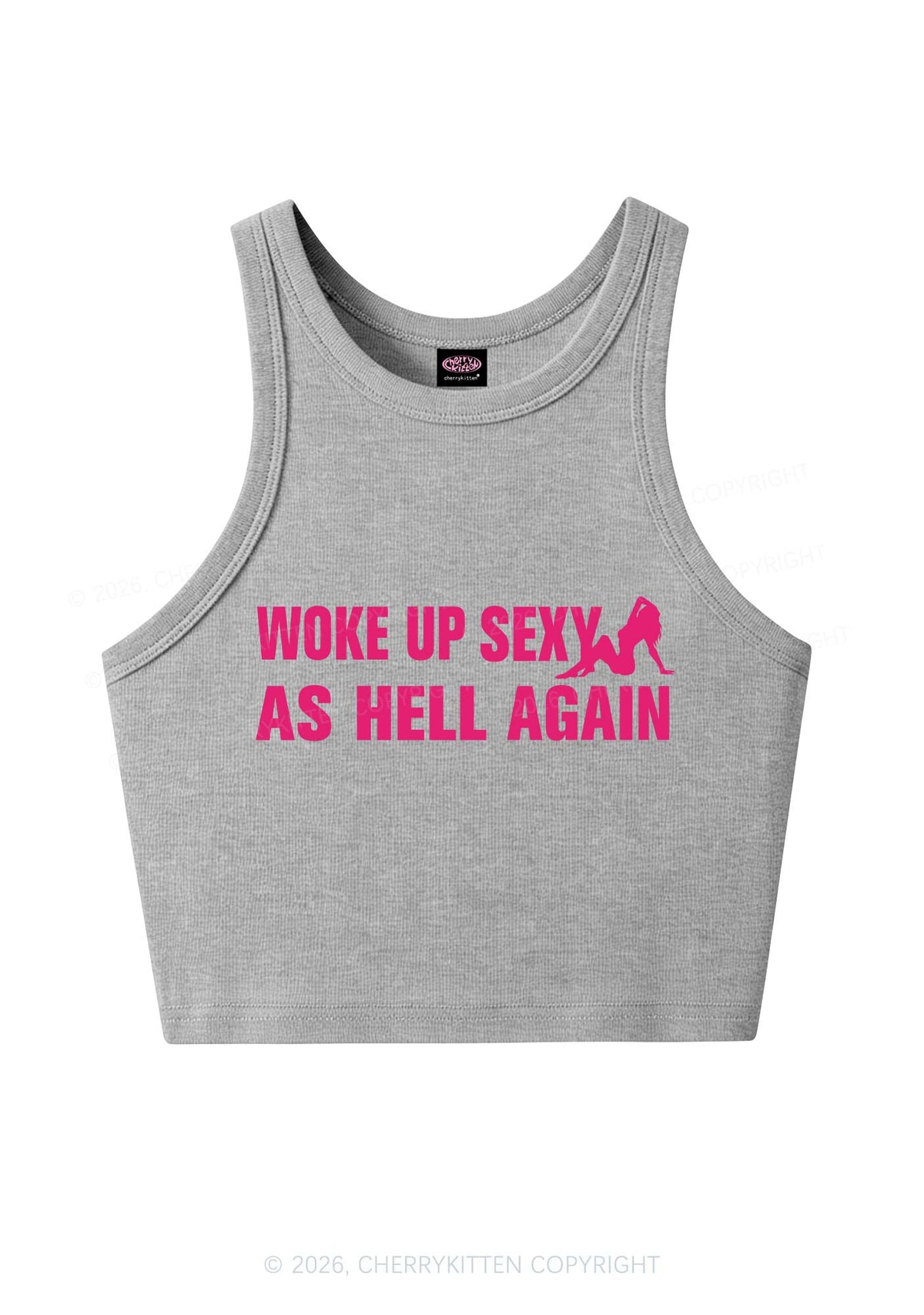 Woke Up As Hell Again Y2K Crop Tank Top Cherrykitten