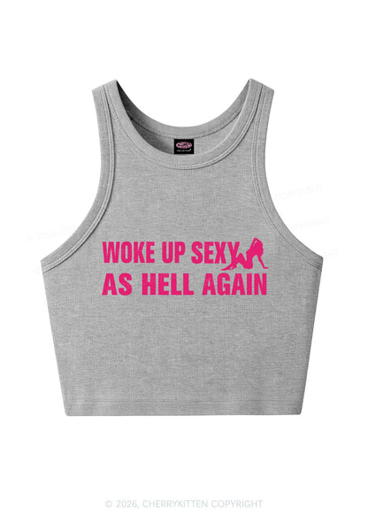 Woke Up As Hell Again Y2K Crop Tank Top Cherrykitten