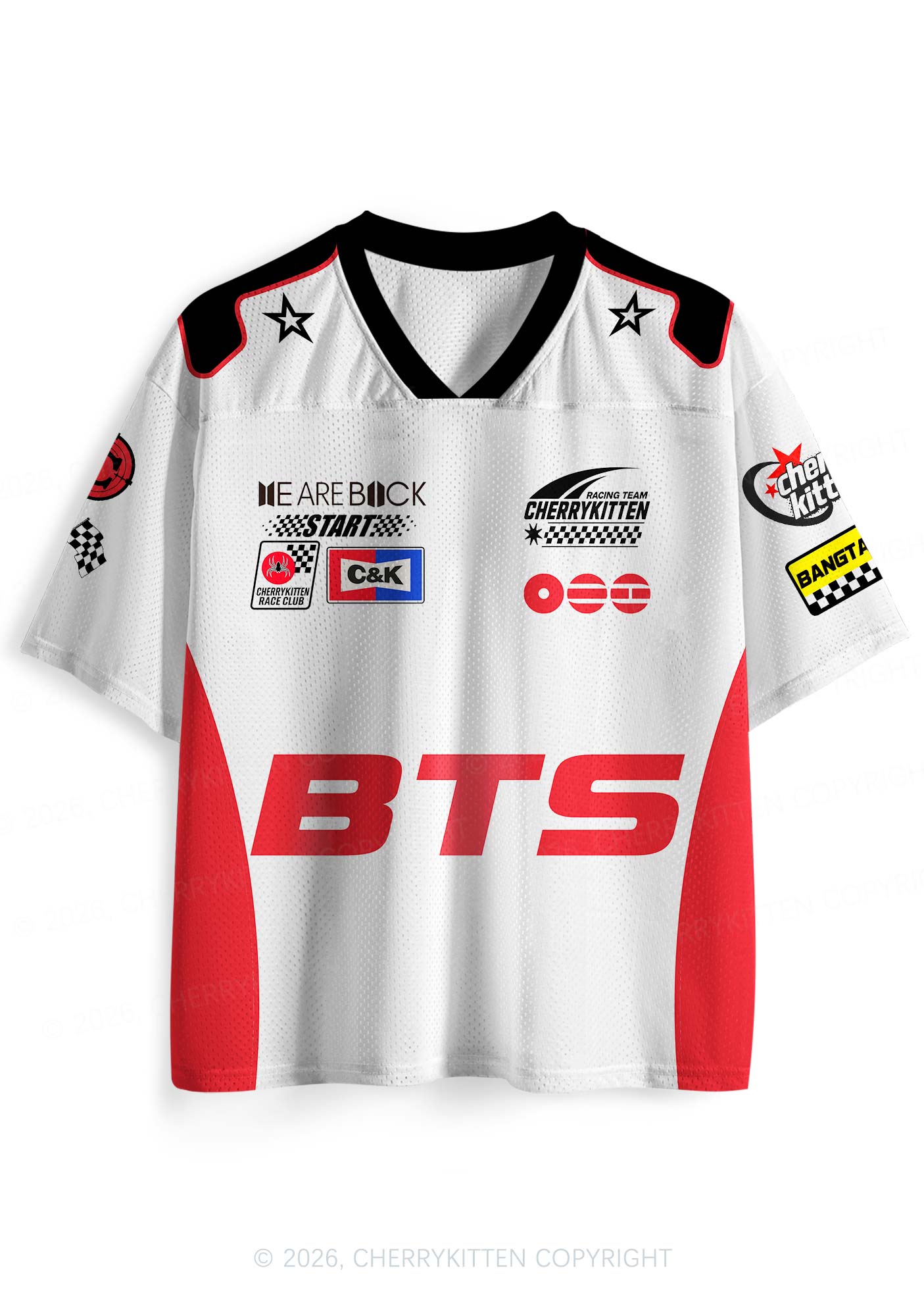 White Korean Boys Y2K Sport Jersey Shirts Cherrykitten