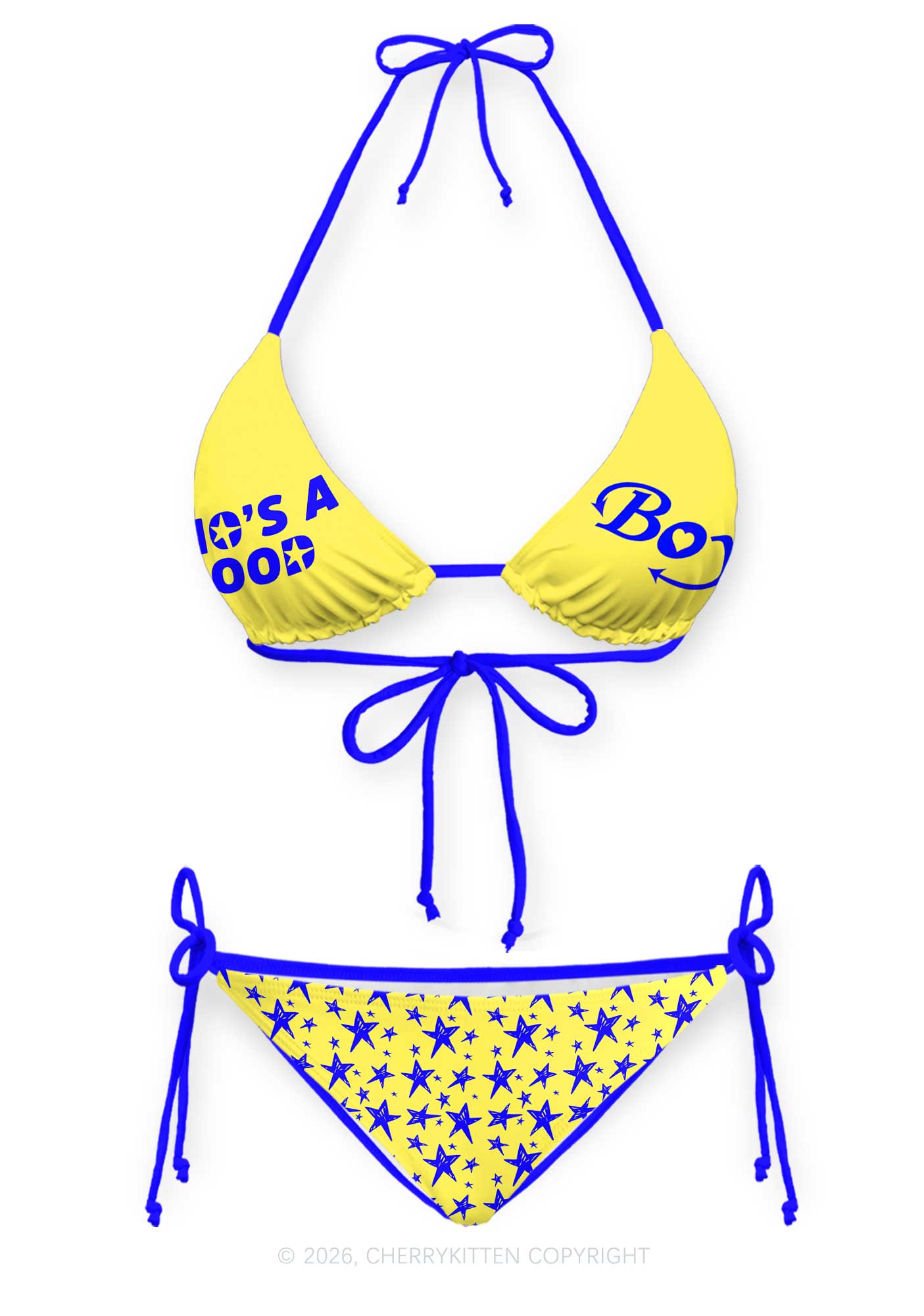 Whos A Good Boy Blue Stars Y2K Print Bikini Set Cherrykitten