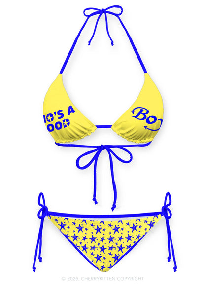 Whos A Good Boy Blue Stars Y2K Print Bikini Set Cherrykitten