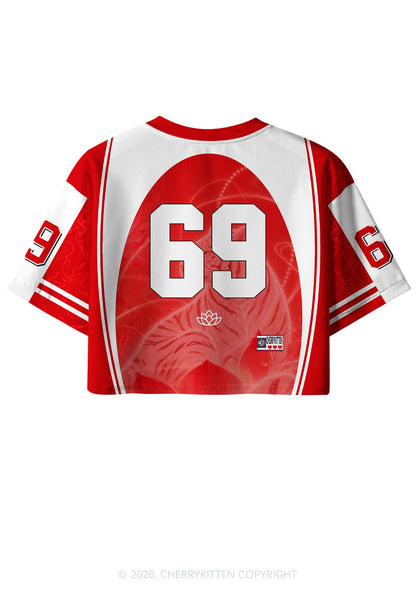 Red I Love My Autistic GF Y2K Crop Sport Jersey Shirts Cherrykitten