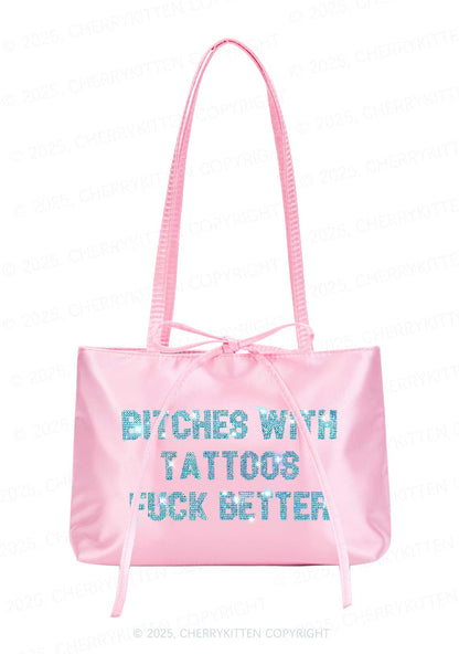 Rhinestone Bxxches With Tattoos Fxxk Better Y2K Satin Bags Cherrykitten