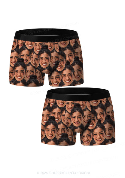Custom Portrait Valentine's Day Y2K Print Couples Boxer Briefs Set Cherrykitten