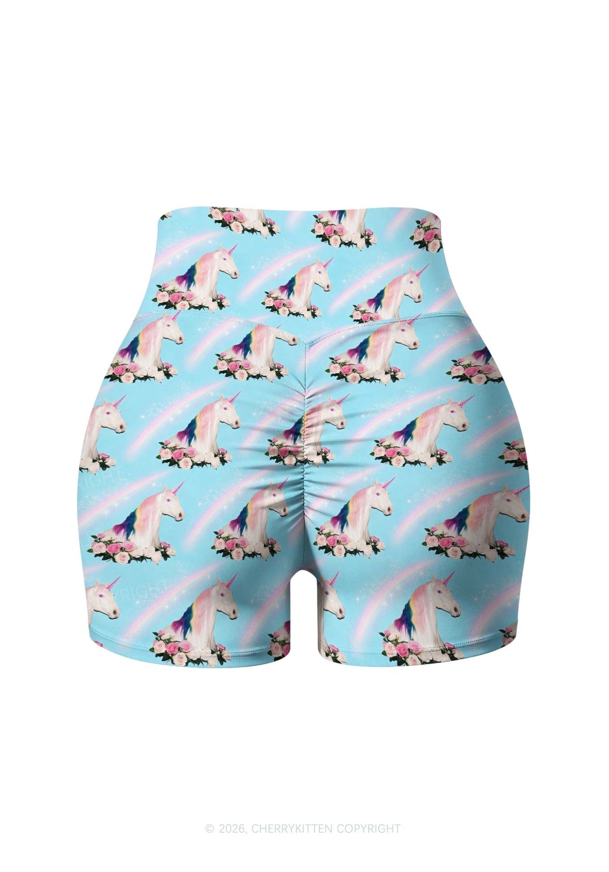 Blue Unicorn Y2K Print Gym Shorts Cherrykitten
