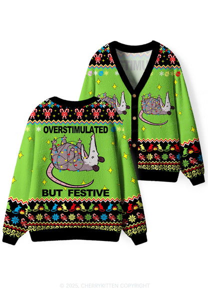Overstimulated But Festive Y2K Christmas Cardigan Knit Sweatshirt Cherrykitten