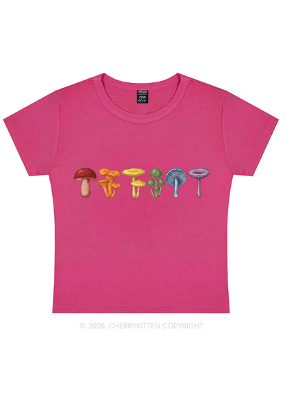 Rainbow Mushroom Pride Y2K Baby Tee Cherrykitten