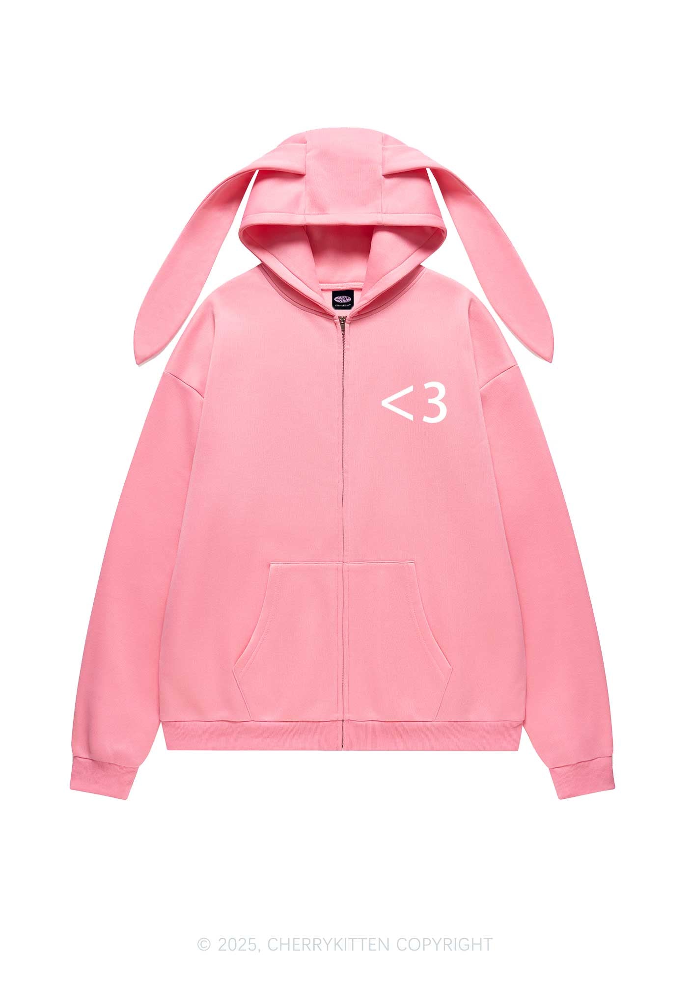 Love Symbol Y2K Bunny Ear Zip Hoodie Cherrykitten