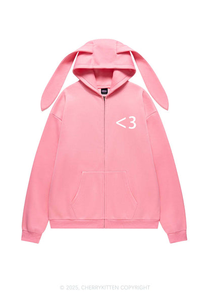 Love Symbol Y2K Bunny Ear Zip Hoodie Cherrykitten