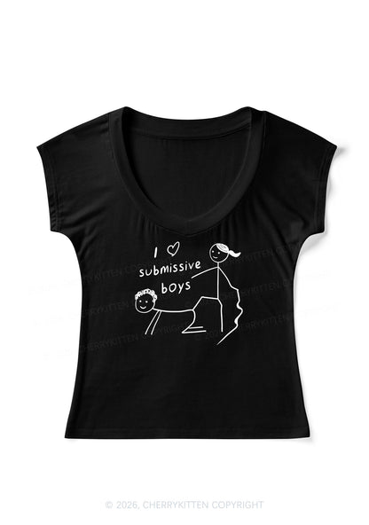 I Love S Boys Y2K V Neck T Shirts Cherrykitten