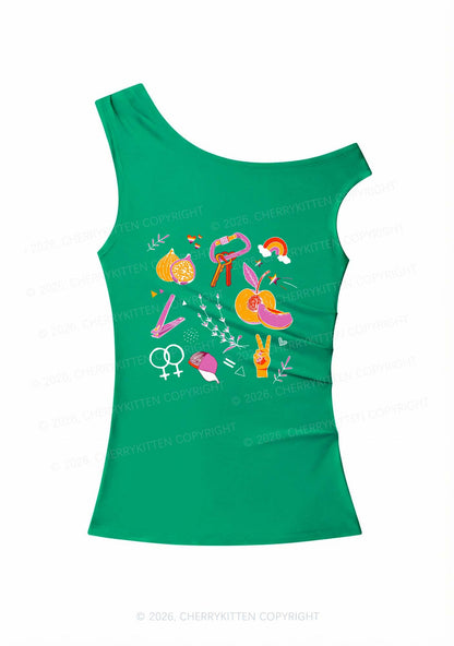 Lesbian Symbols Pride Y2K Off Shoulder Tank Top Cherrykitten