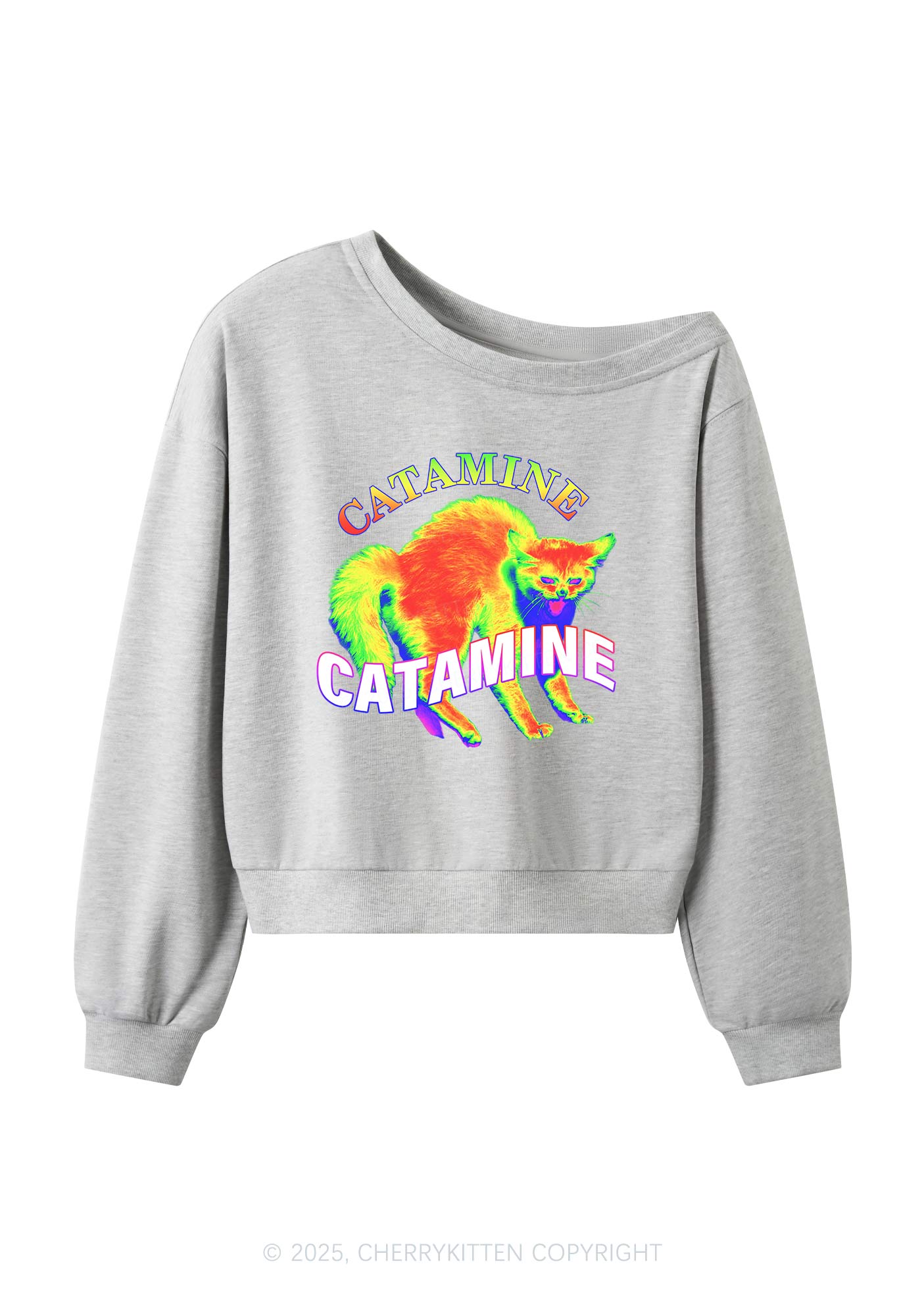 Thermal Cat Y2K Off Shoulder Sweatshirts Cherrykitten