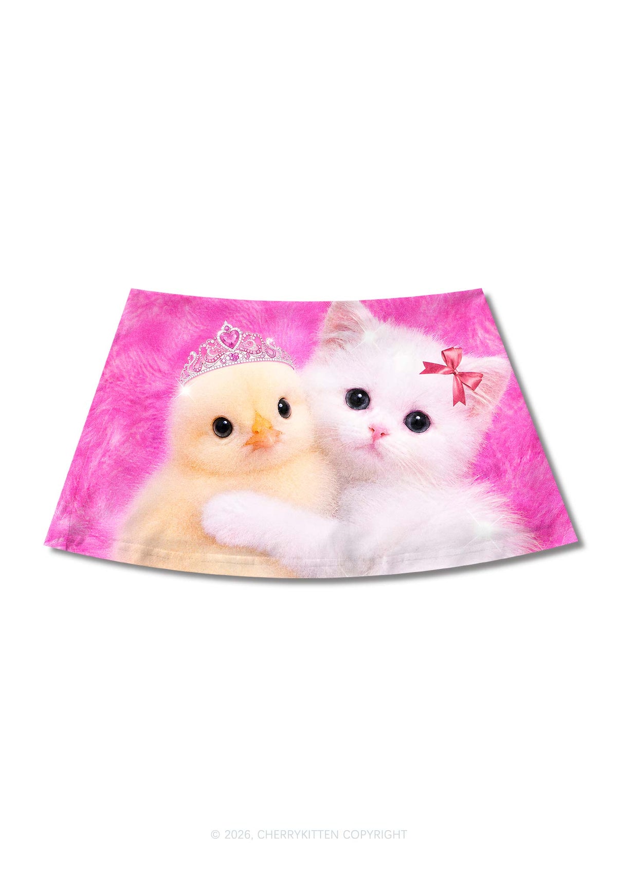 Kitten Hugging Chick Y2K Print Mini Skirt Cherrykitten