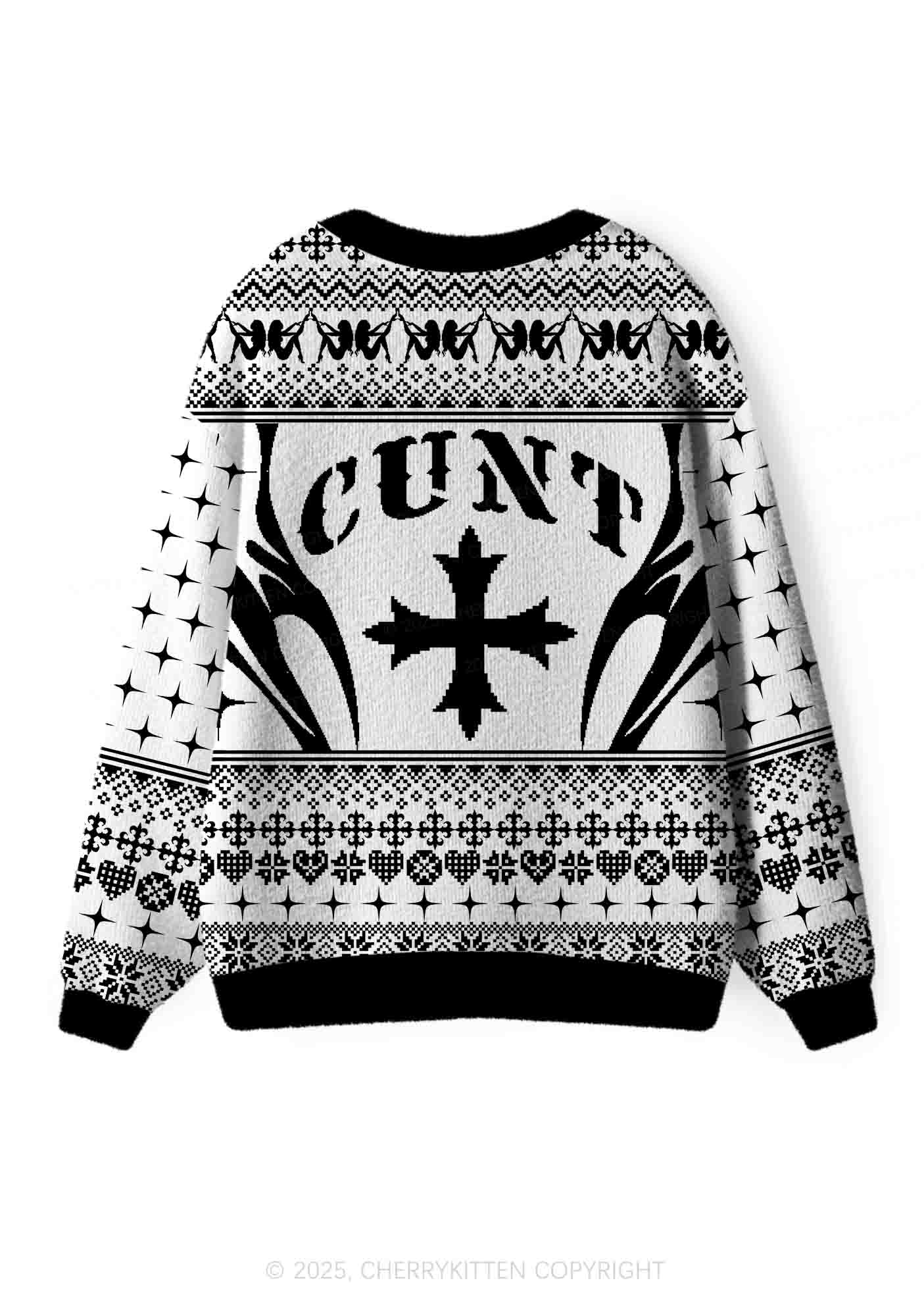 White Cxxt Flame Y2K Christmas Cardigan Knit Sweatshirt Cherrykitten