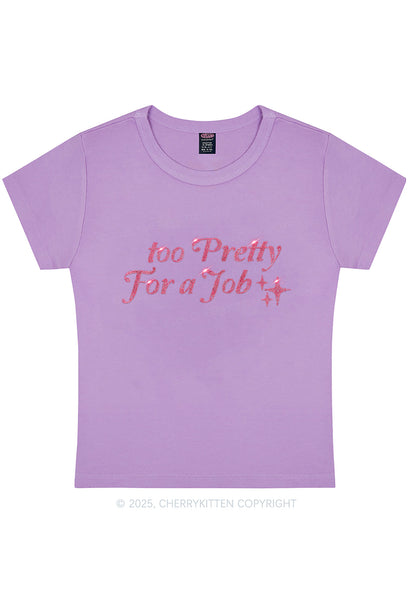 Rhinestone Too Pretty For Job Y2K Baby Tee Cherrykitten