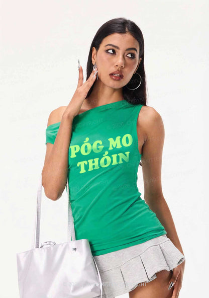 Pog Mo Thoin St Patricks Y2K Off Shoulder Tank Top Cherrykitten