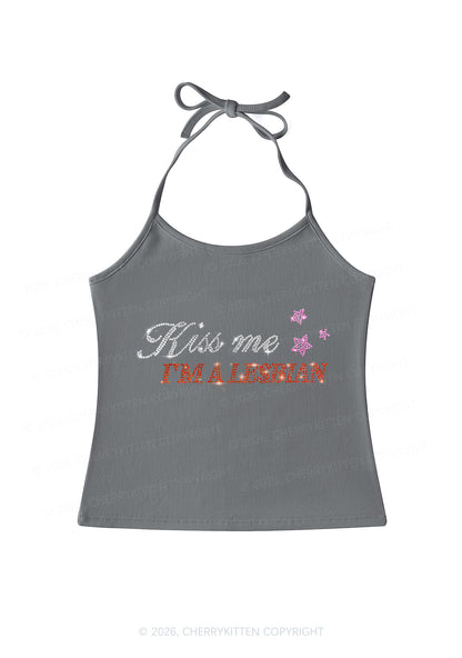 Rhinestone Kiss Me Im A Lesbian Pride Y2K Halter Neck Cami Cherrykitten