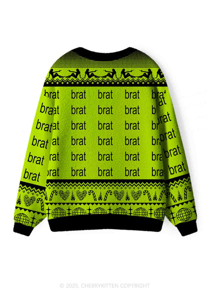 Green Brat Y2K Christmas Cardigan Knit Sweatshirt Cherrykitten