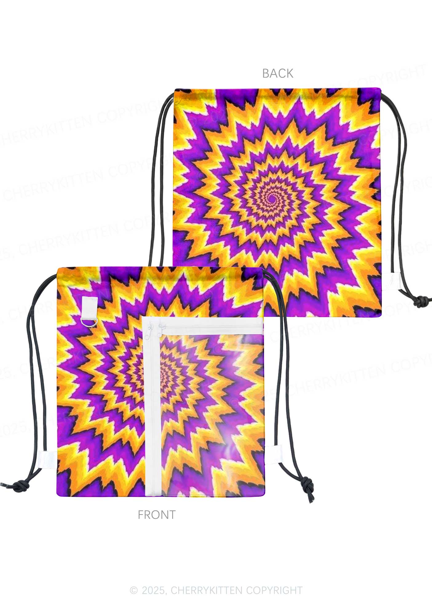 Yellow Purple Optical Illusion Y2K Drawstring Itabag Backpack Cherrykitten