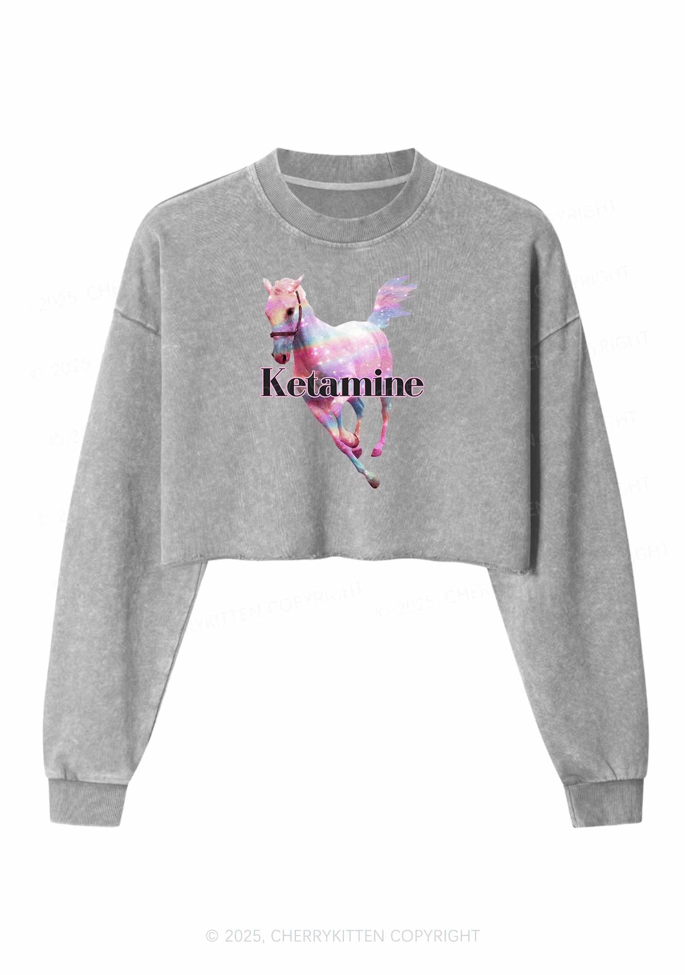 Pink Horse Y2K Crop Washed Sweatshirts Cherrykitten