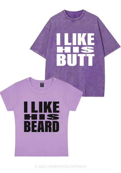 I Like His Beard Y2K Valentine's Day Couple Shirt Cherrykitten