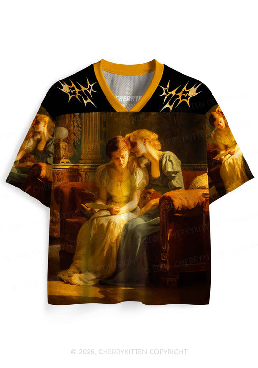 Lesbian Couple Reading Portrait Pride Y2K Sport Jersey Shirts Cherrykitten