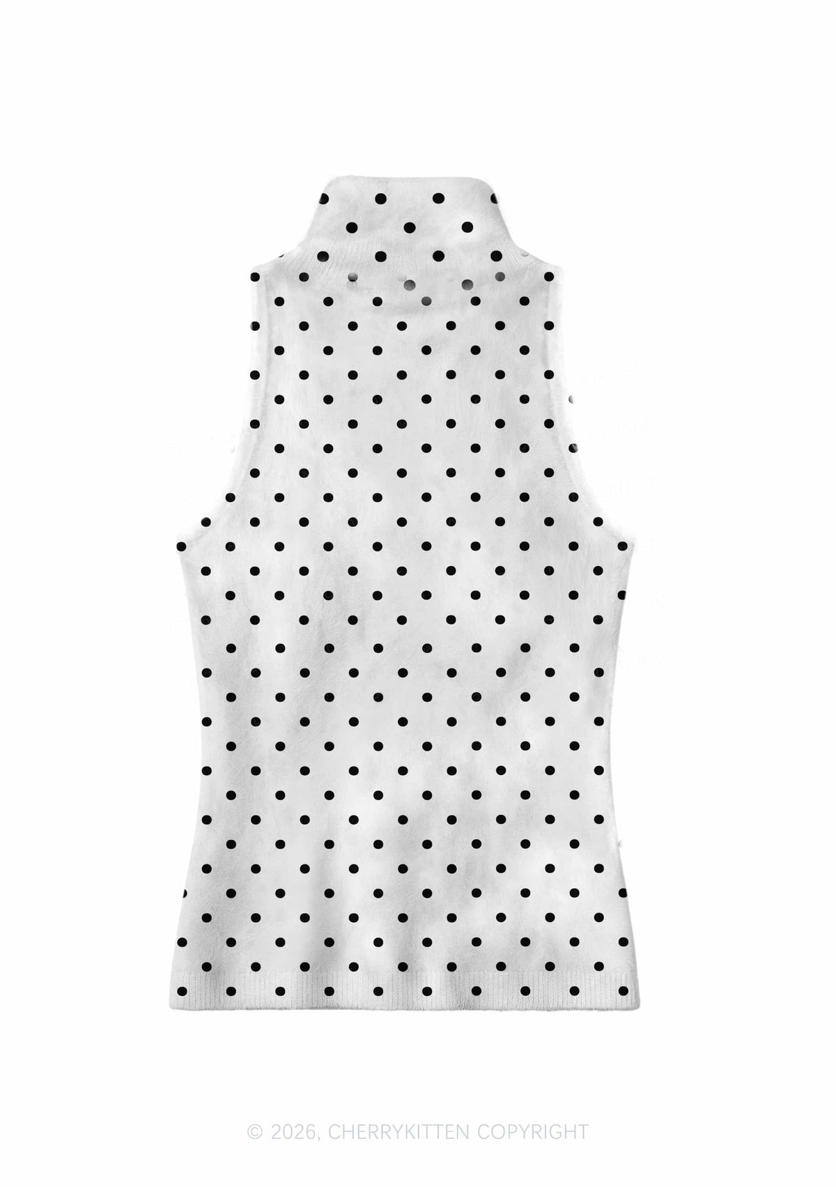 Crying Eyes Black Dots On White Y2K Knit Turtleneck Tank Top Cherrykitten