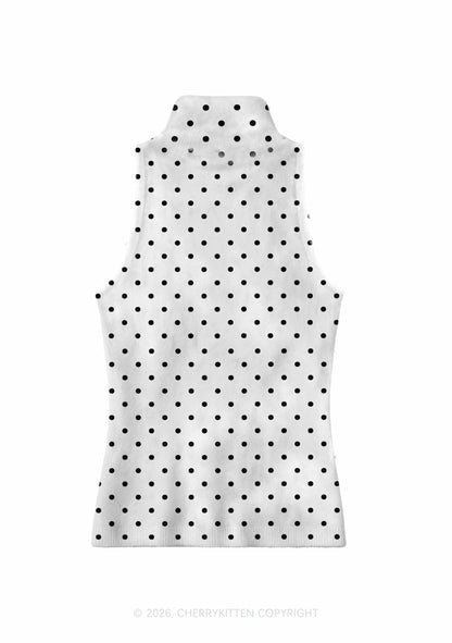 Crying Eyes Black Dots On White Y2K Knit Turtleneck Tank Top Cherrykitten