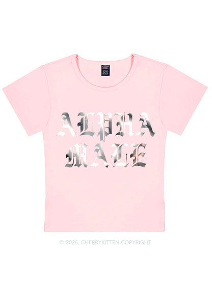 Alpha Male Silver Foil Printed Y2K Baby Tee Cherrykitten