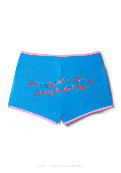 Rhinestone Kissing Girls is Worth Pride Y2K Booty Shorts Cherrykitten