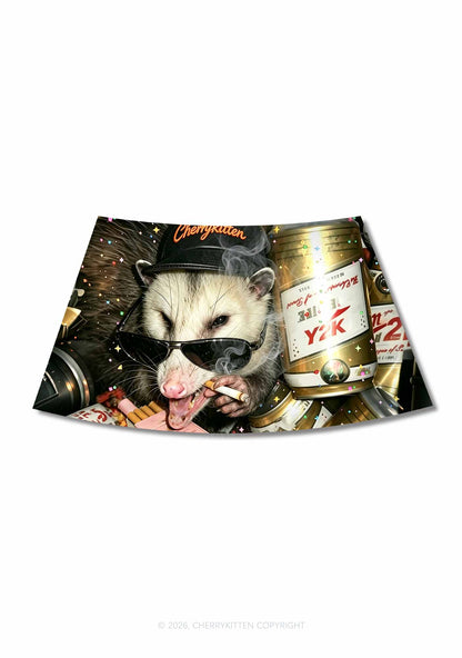Smoking Opossum Y2K Print Mini Skirt Cherrykitten