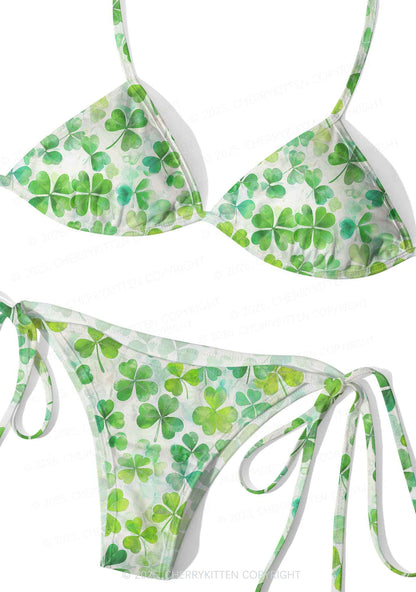 Green Shamrock Y2K Print Bikini Set Cherrykitten