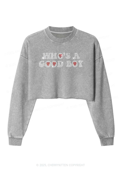Rhinestone Whos A Good Boy Y2K Crop Washed Sweatshirts Cherrykitten
