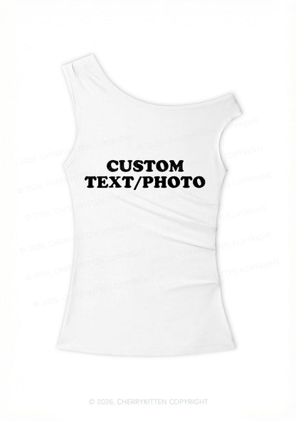 Custom Personalized Text Y2K Off Shoulder Tank Top Cherrykitten