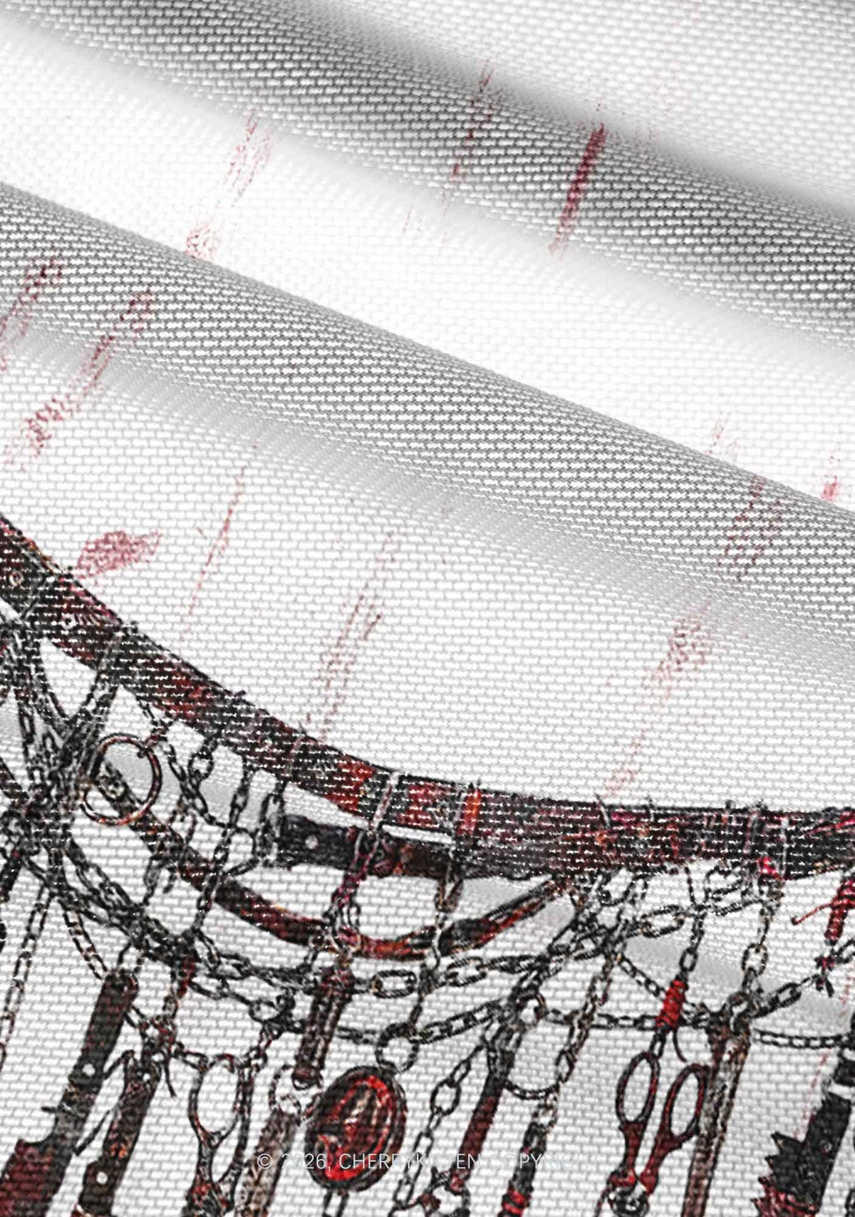 Halloween Bloody Weapon Chains Y2K Mesh Ruched Waist V Neck Top Cherrykitten