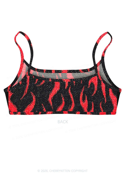 Red Flame Y2K Print Super Crop Cami Cherrykitten