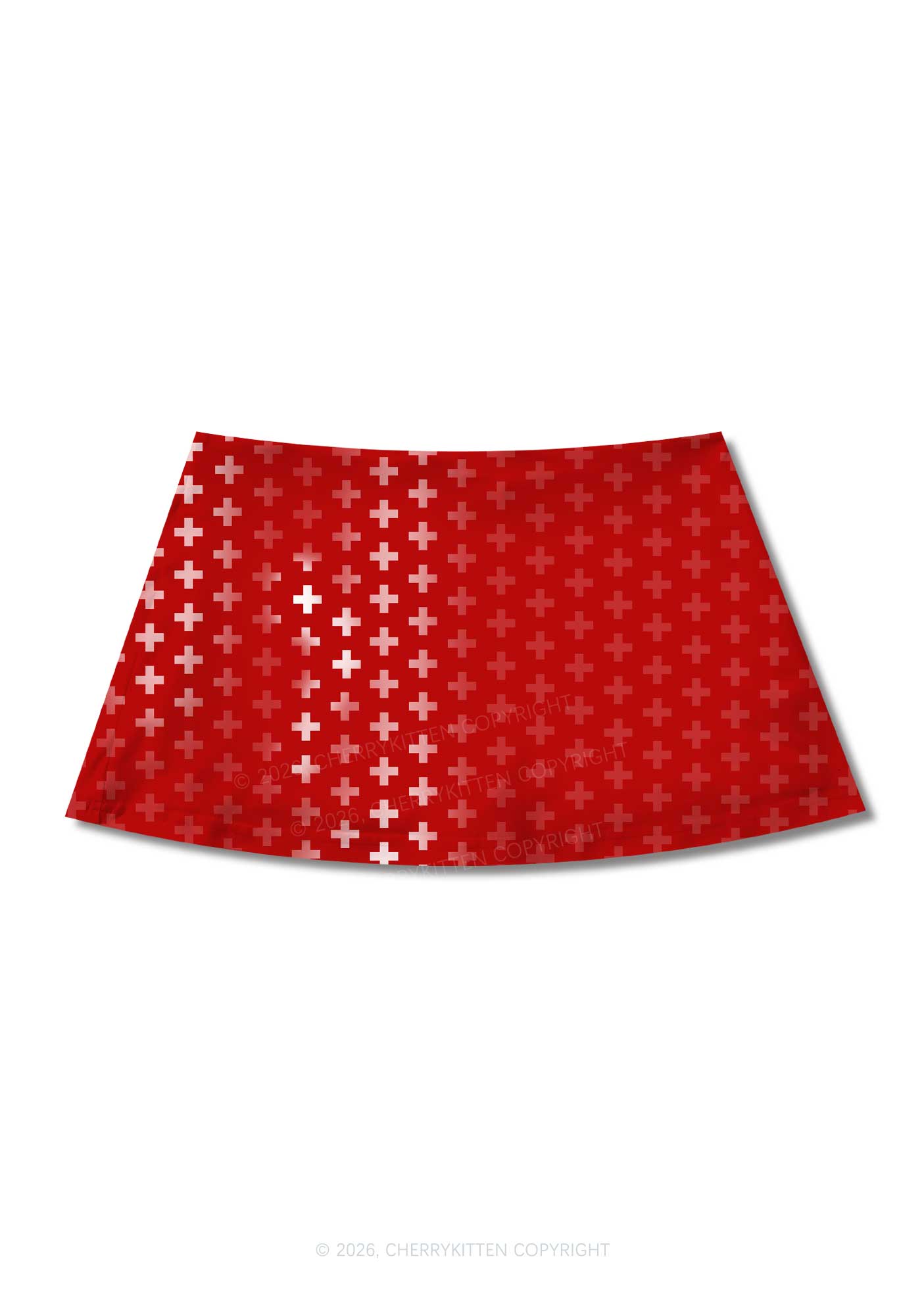 Red White Gradient Cross Y2K Print Mini Skirt Cherrykitten