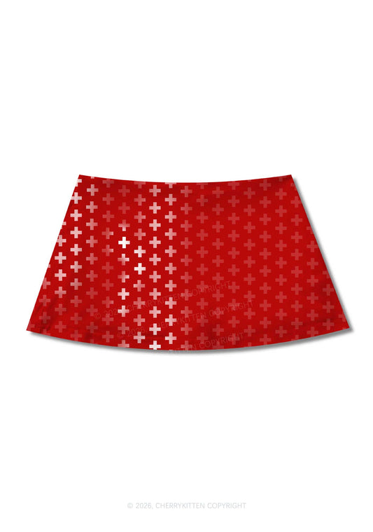 Red White Gradient Cross Y2K Print Mini Skirt Cherrykitten