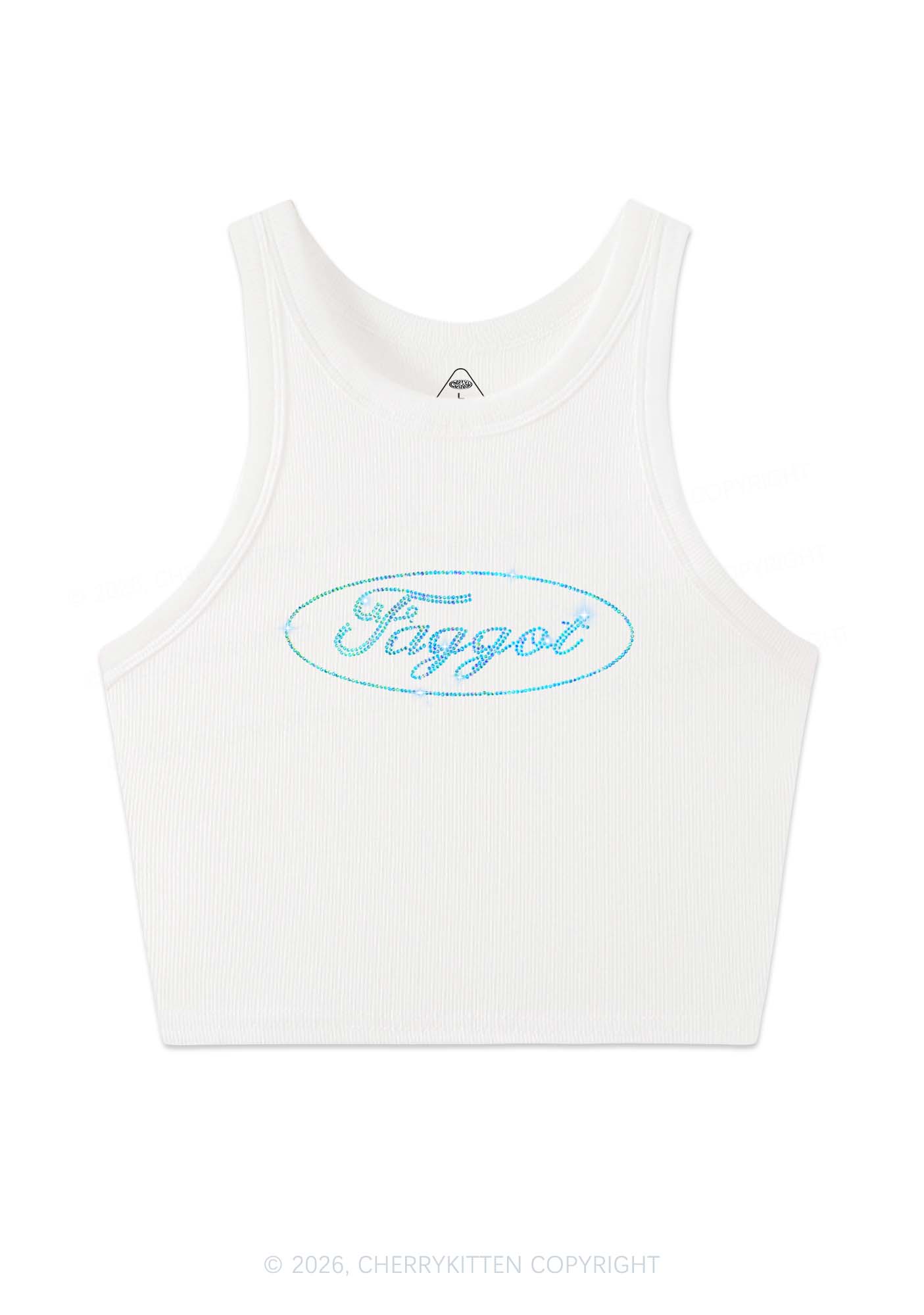Rhinestone Oval Faggot Pride Y2K Crop Tank Top Cherrykitten