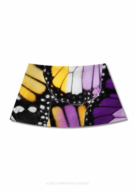 Nonbinary Butterfly Wing Pride Y2K Print Mini Skirt Cherrykitten