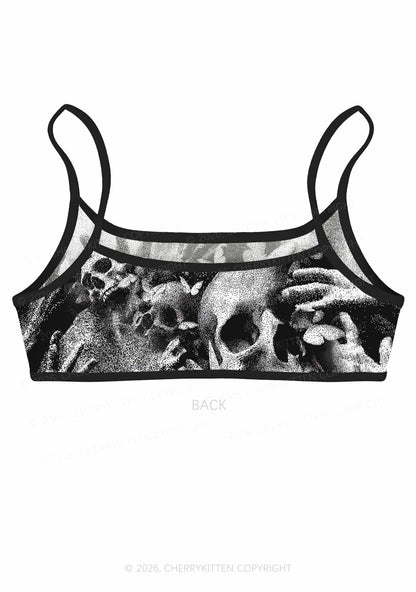 Halloween Gothic Skull Y2K Print Super Crop Cami Cherrykitten